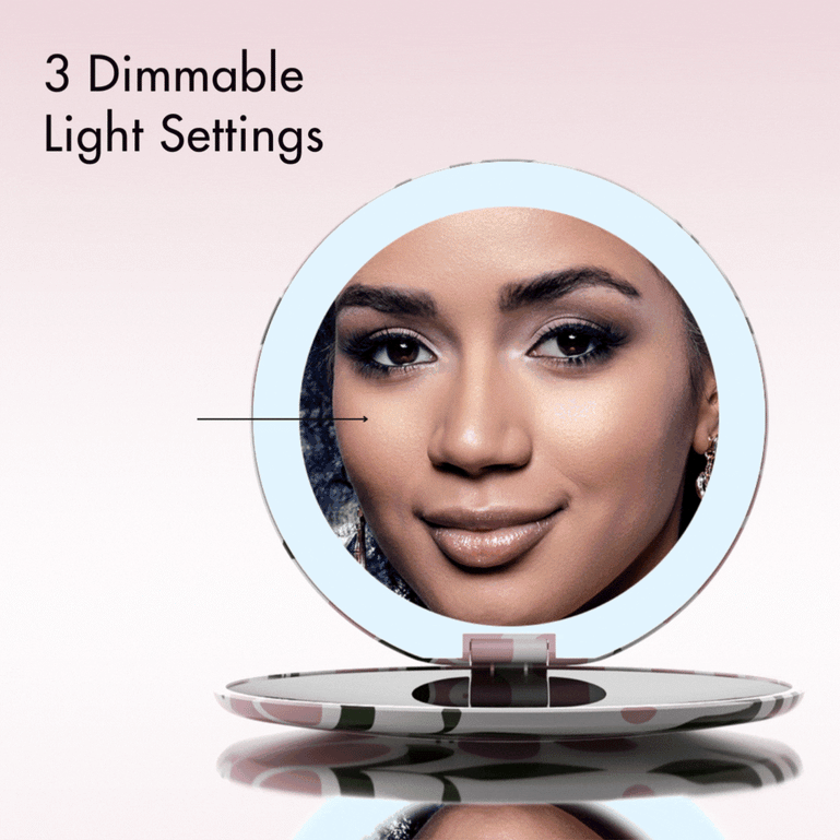 Taylor Lighted Compact with 10x Magnification by Fancii & Co. in BLUSH BLOOMS has 3 dimmable light settings