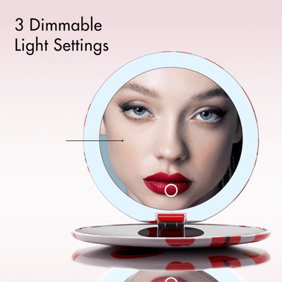 Taylor compact mirror by Fancii and Co with 3 dimmable LED lights HOT LIPS