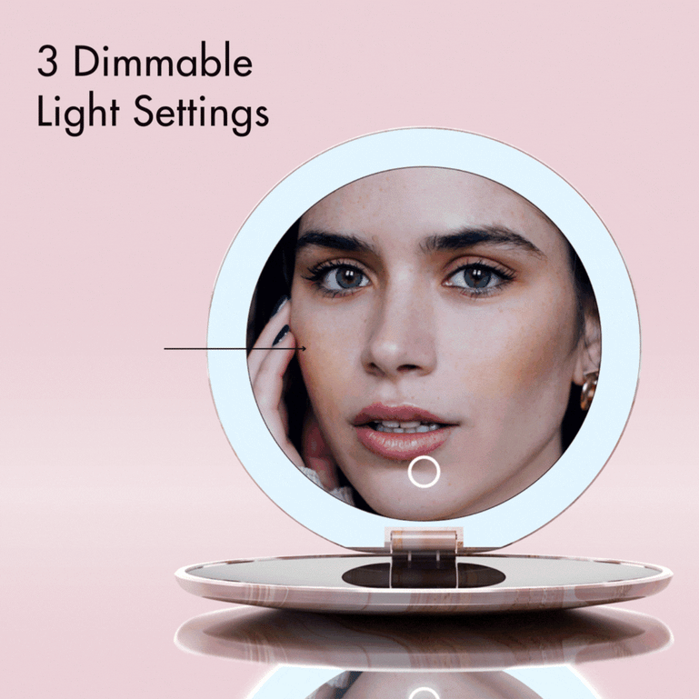 Taylor compact mirror by Fancii and Co with 3 dimmable LED lights MARBLE ROSÈ