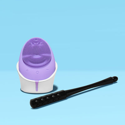 Daily essentials Isla sonic facial cleansing brush and Remi facial massager tool by Fancii and Co Lavish Lavender Black Onyx