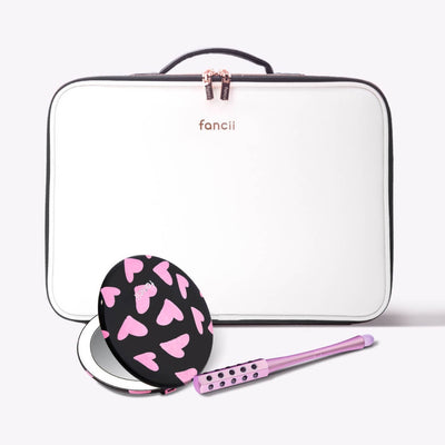 Madison Makeup Case, Taylor Compact and Remi Roller by Fancii & Co.  Love Train Globetrotter + Pink