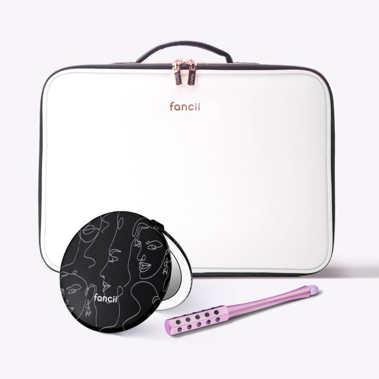 Madison Makeup Case, Taylor Compact and Remi Roller by Fancii & Co.  L'Artiste Globetrotter + Pink