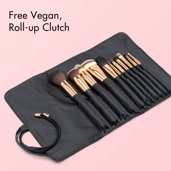 ARIA the best makeup brush 12-piece set with bonus vegan roll-up clutch All