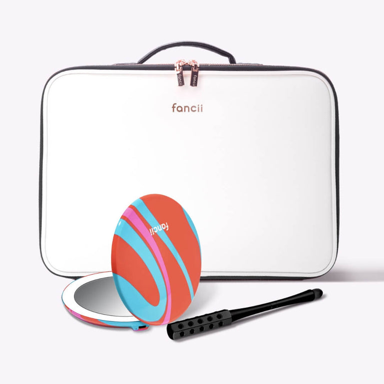 Madison Makeup Case, Taylor Compact and Remi Roller by Fancii & Co. Groovy Vibes Globetrotter + Black Onyx 