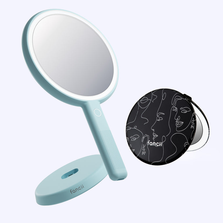 Cami mirror hand held and Taylor compact mirror by Fancii and Co_L'Artiste Blue Fluff
