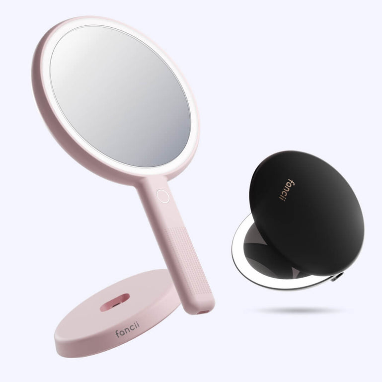 Cami mirror hand held and Taylor compact mirror by Fancii and Co_  Charcoal Chic Strawberry Cream