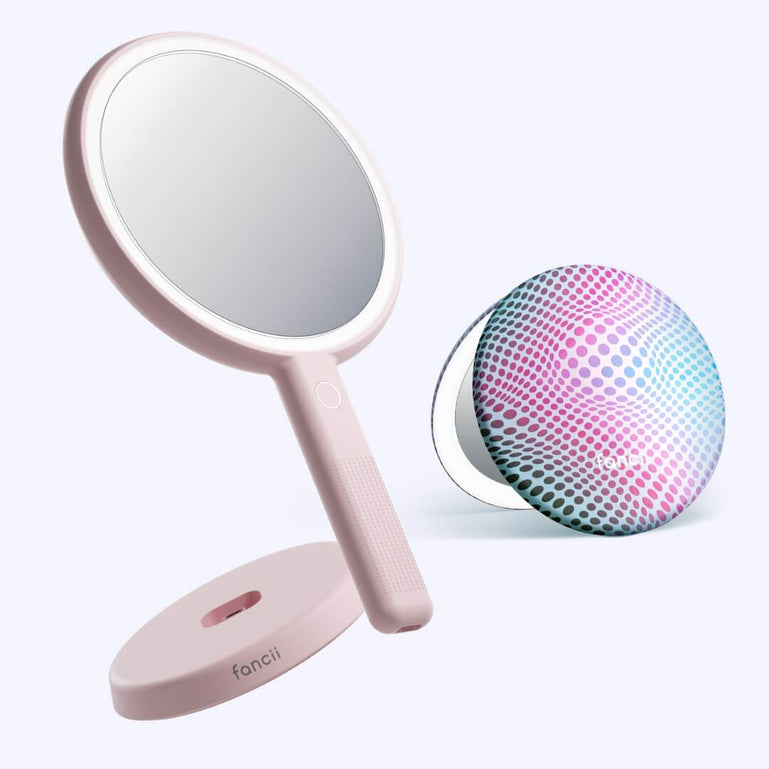Cami mirror hand held and Taylor compact mirror by Fancii and Co Pixel Pop Strawberry Cream