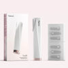 Leah Lighted Dermaplaner Facial Hair Removal + Exfoliating Tool from Fancii & Co. shown with replacement blades in White 