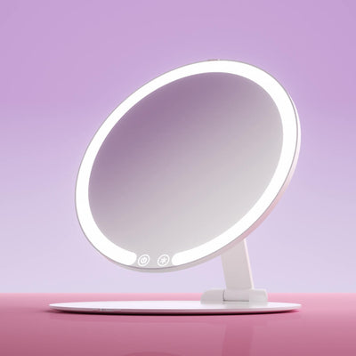Abigail Travel Mirror from Fancii & Co. Hero Folded Down White No 10x Magnifying Mirror
