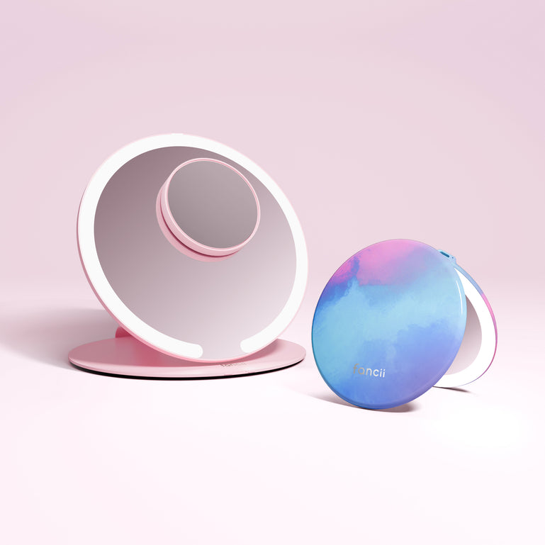 Travel Light Set Featuring Abigail Travel Mirror and Taylor Lighted Compact by Fancii in Pink / 10x Magnifying Mirror LAVENDER LAGOON 