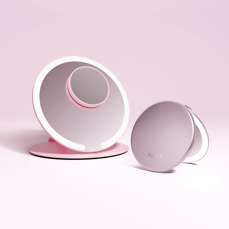 Travel Mirror and Taylor Lighted Compact by Fancii in Pink / 10x Magnifying Mirror ROSE GOLD 