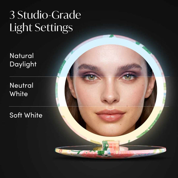 Vibrant Florals Mini Taylor Lighted Compact by Fancii with 1x +10x magnification 3 dimmable light settings