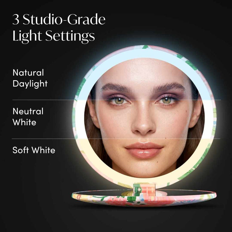 Vibrant Florals Mini Taylor Lighted Compact by Fancii with 1x +10x magnification 3 dimmable light settings