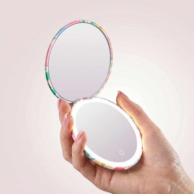 Vibrant Florals Mini Taylor Lighted Compact by Fancii with 1x +10x magnification
