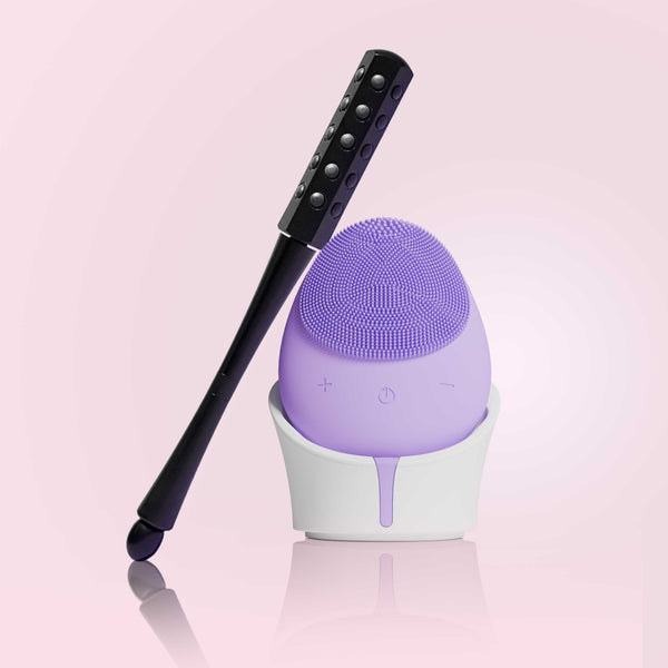 Daily essentials Isla sonic facial cleansing brush and Remi facial massager tool by Fancii and Co Lavish Lavender Black Onyx