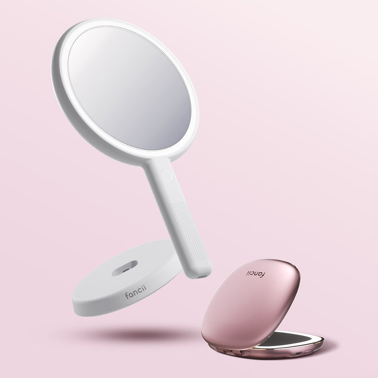 Vacay Glow Duo with the Cami Handheld and Mila compact in Marshmallow Pink