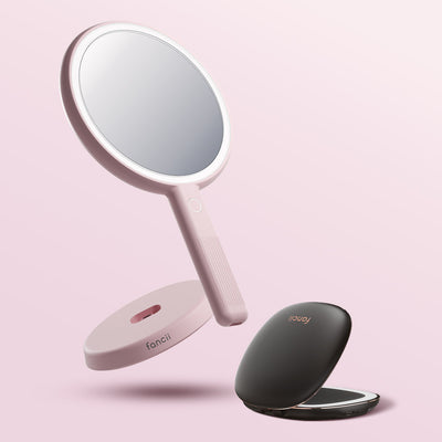 Vacay Glow Duo with the Cami Handheld and Mila compact in Strawberry Cream Black