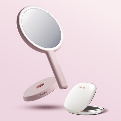 Vacay Glow Duo with the Cami Handheld and Mila compact in Strawberry Cream White