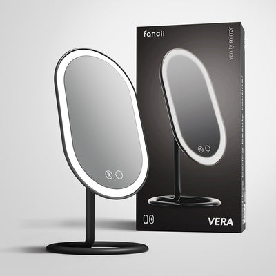 Fancii Vera lighted led vanity makeup mirror with stand Black