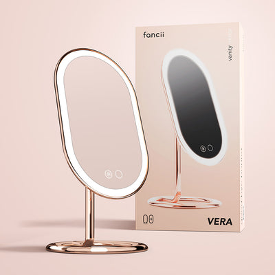 Fancii Vera lighted led vanity makeup mirror with stand Rose Gold