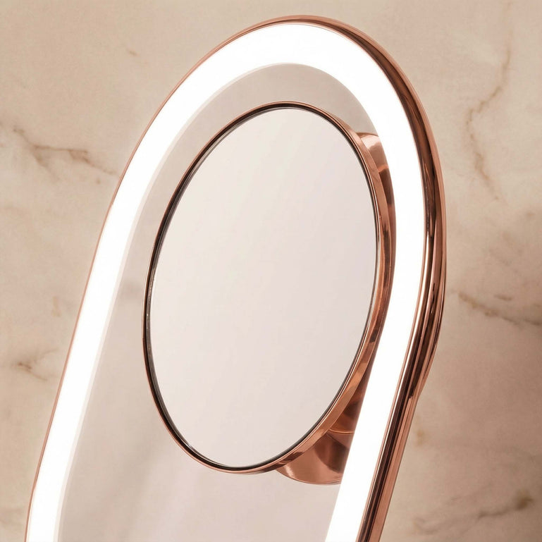 Lara 10x Rose Gold magnetic magnifying mirror on Vera Vanity