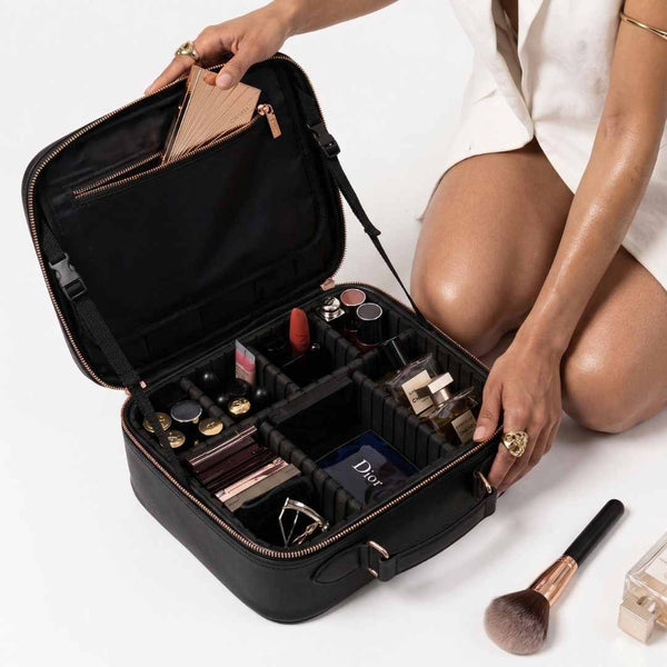 Fancii Madison black travel makeup bag for cosmetic and toiletry Weekender Black