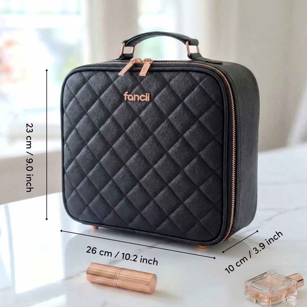 Fancii Madison black travel makeup bag for cosmetic and toiletry Weekender Black