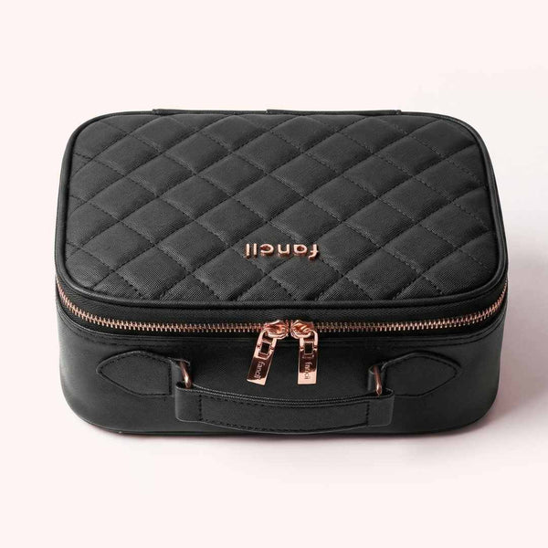 Fancii Madison black travel makeup bag for cosmetic and toiletry Weekender Black