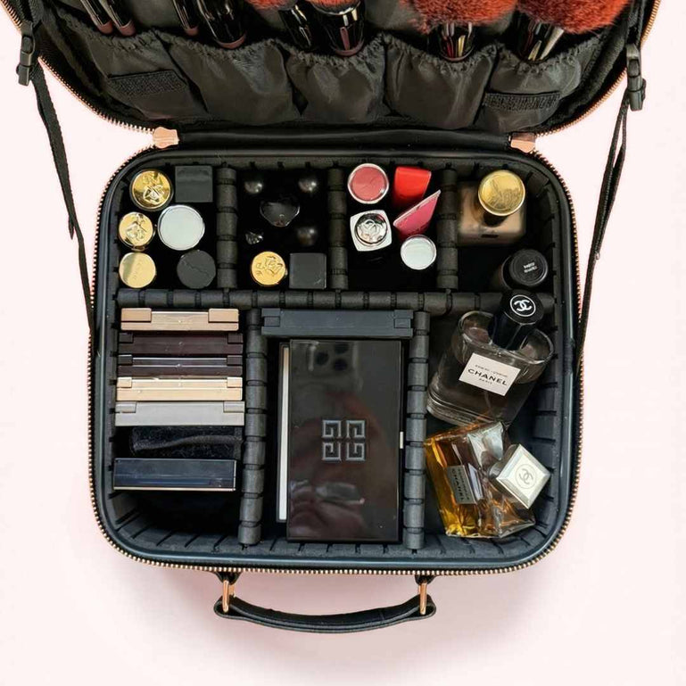 Fancii Madison black travel makeup bag for cosmetic and toiletry Weekender Black