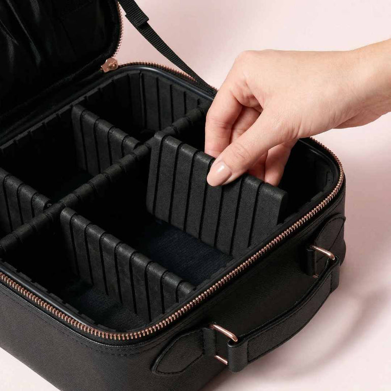 Fancii Madison black travel makeup bag for cosmetic and toiletry Weekender Black