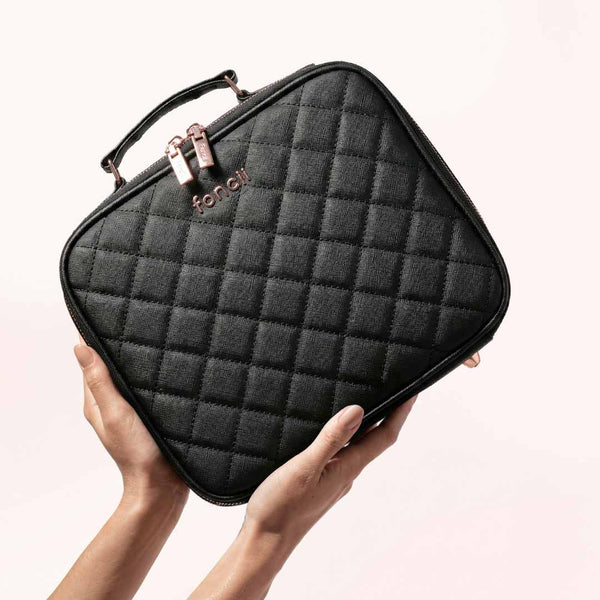 Fancii Madison black travel makeup bag for cosmetic and toiletry Weekender Black