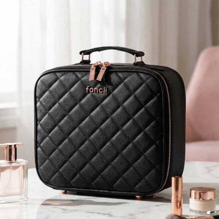 Fancii Madison black travel makeup bag for cosmetic and toiletry Weekender Black