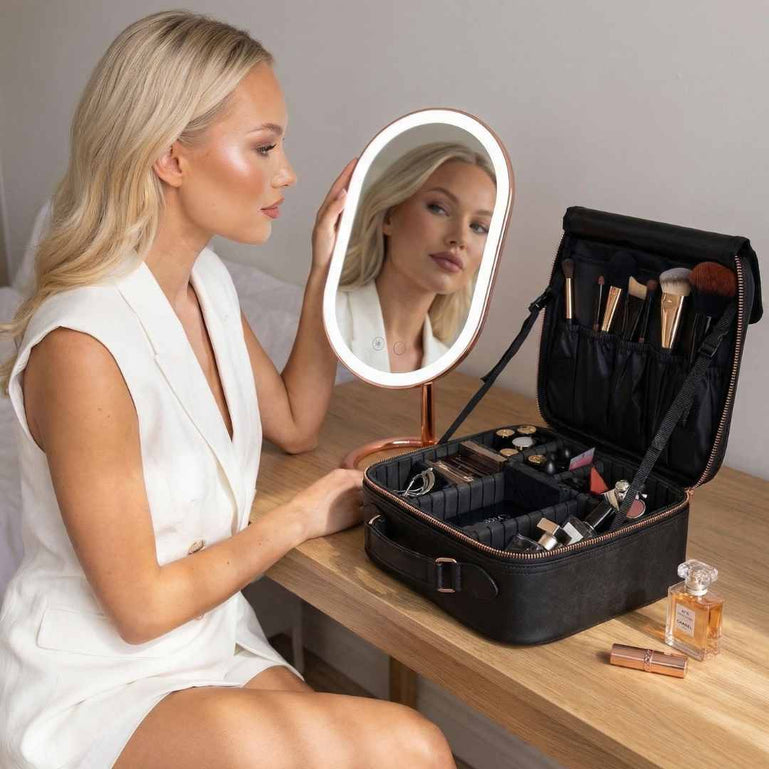 Fancii Madison black travel makeup bag for cosmetic and toiletry Weekender Black