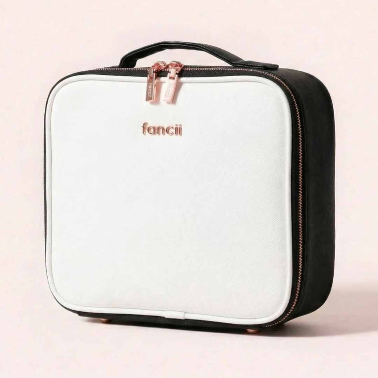 Fancii Madison Professional Travel Makeup Bag for cosmetics and toiletry Weekender White