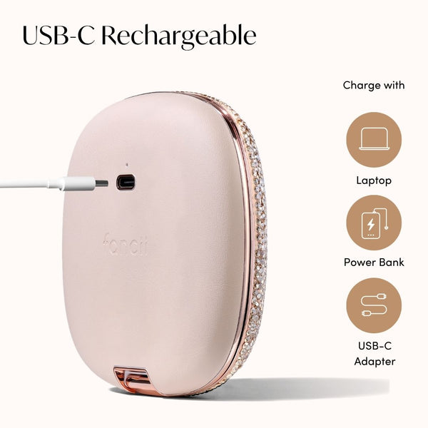 Fancii Mila 2 Luxe Champagne led lighted compact makeup mirror with diamond cut crystals, 10x/1x