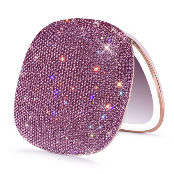 Fancii Mila 2 Luxe Wineberry led lighted compact makeup mirror with diamond cut crystals, 10x/1x