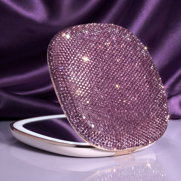 Fancii Mila 2 Luxe Wineberry led lighted compact makeup mirror with diamond cut crystals, 10x/1x