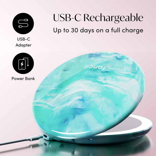 Fancii Taylor Lighted Compact Mirror with 10x Magnification SEA SERENITY