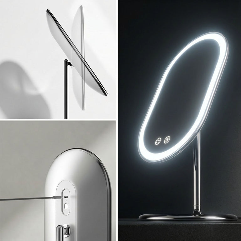 Fancii Vera lighted led vanity makeup mirror with stand Chrome Black Rose Gold