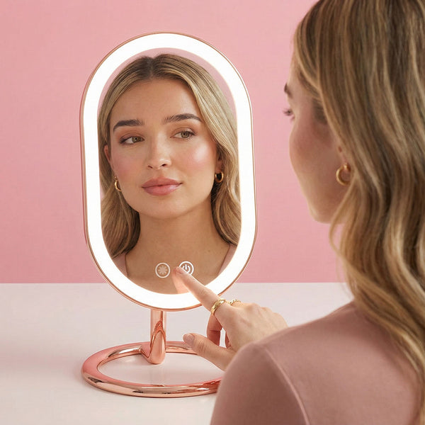 Vera Vanity Mirror with Lights & Lara 10X Magnifying Mirror with 3 dimmable light settings Rose Gold