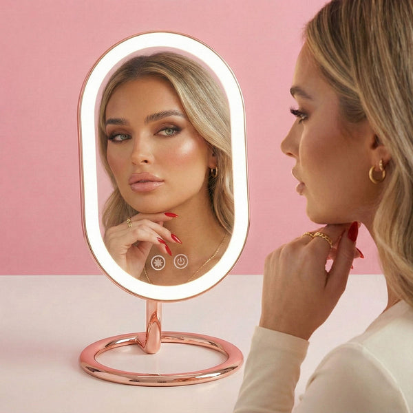 Fancii Vera lighted led vanity makeup mirror with stand Rose Gold Classic