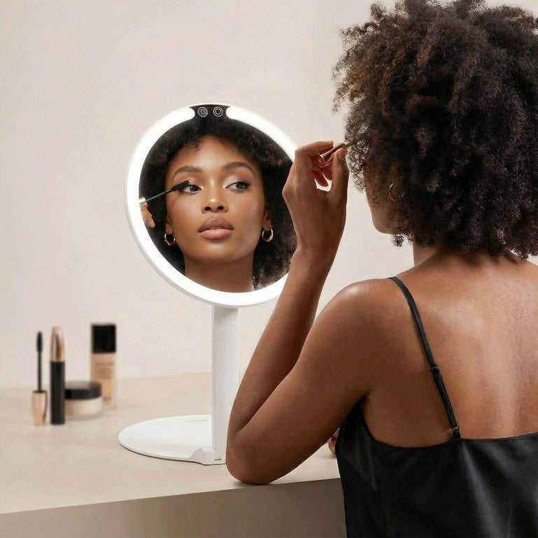 Abigail in White With Tara 10x Magnifying Mirror by Fancii & Co. 10x Magnifcation