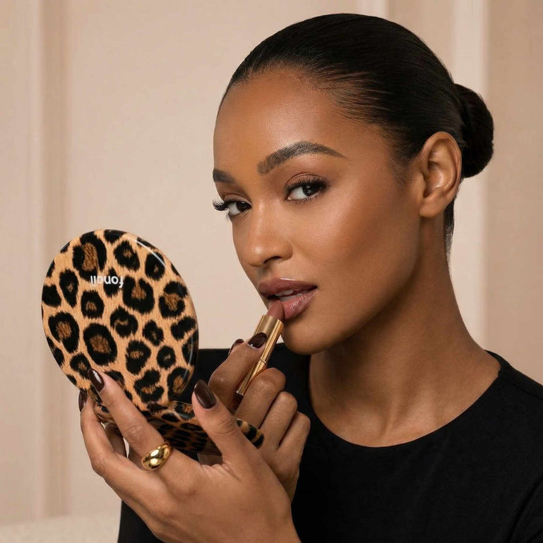 Fancii Taylor compact mirror with lights Cheetah Chic