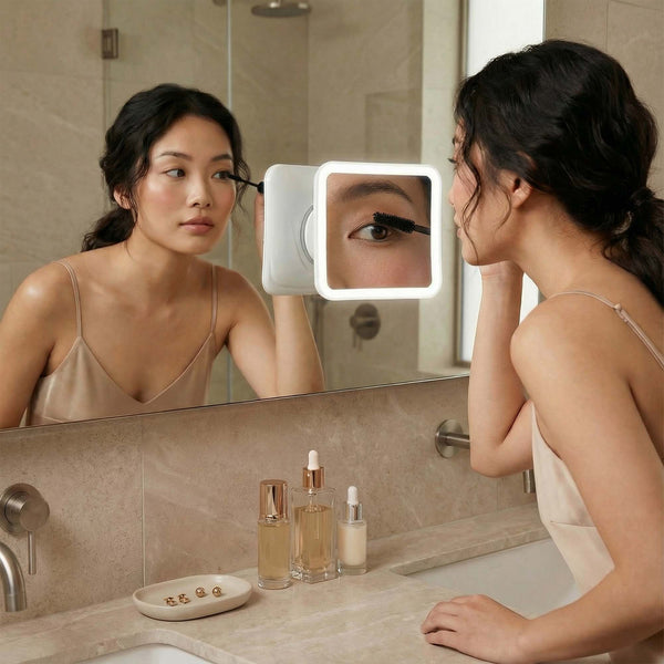 Mira 2 LED Magnifying Mirror by Fancii and Co with lights on White 