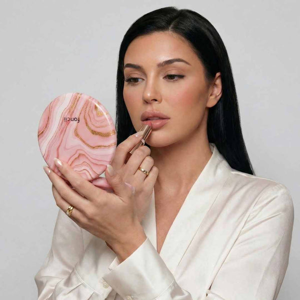 Fancii Taylor Lighted Compact Mirror with 10x Magnifying MARBLE ROSÈ