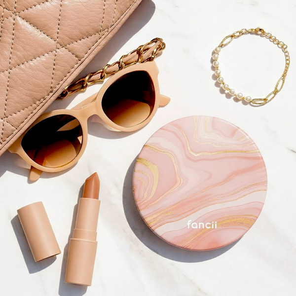 Taylor Compact Mirror by Fancii and Co with rechargeable power MARBLE ROSÈ