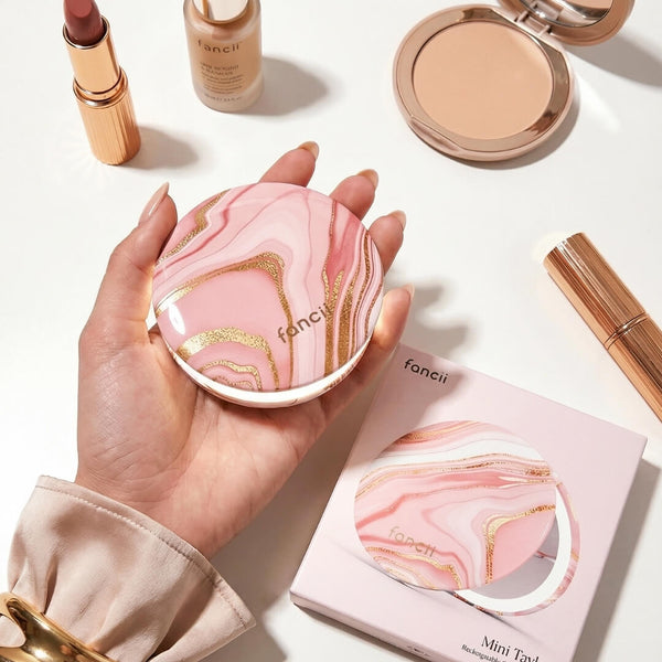 Fancii mini Taylor Marble Rosé compact mirror with lights