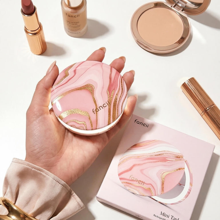 Fancii mini Taylor Marble Rosé compact mirror with lights