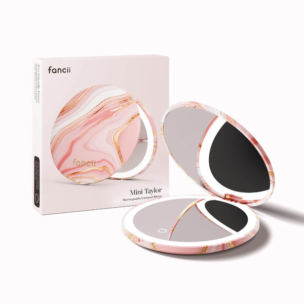 Fancii mini Taylor Marble Rosé compact mirror with lights