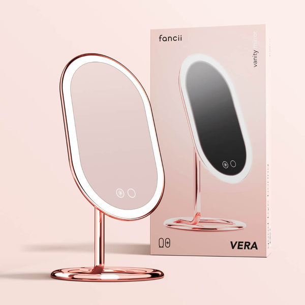 Fancii Vera lighted led vanity makeup mirror with stand Rose Gold